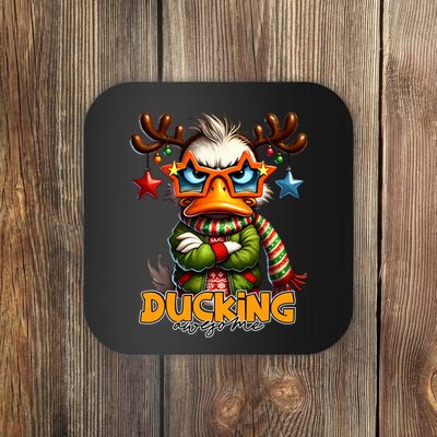 Ducking Funny Sarcastic Grumpy Duck Christmas Coaster