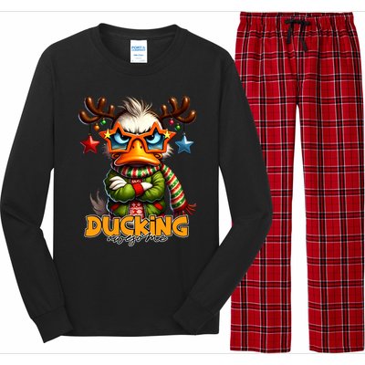 Ducking Funny Sarcastic Grumpy Duck Christmas Long Sleeve Pajama Set