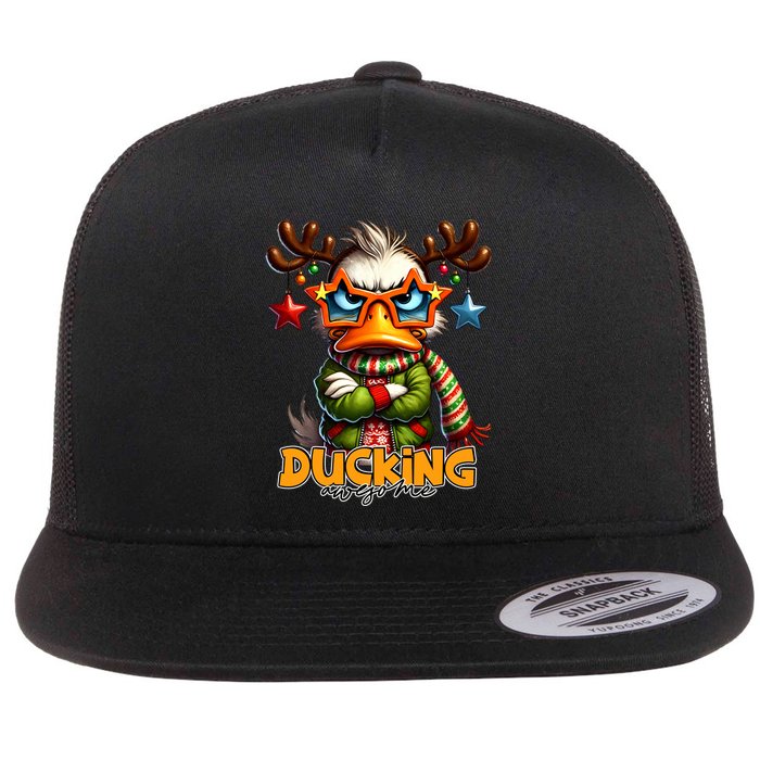 Ducking Funny Sarcastic Grumpy Duck Christmas Flat Bill Trucker Hat