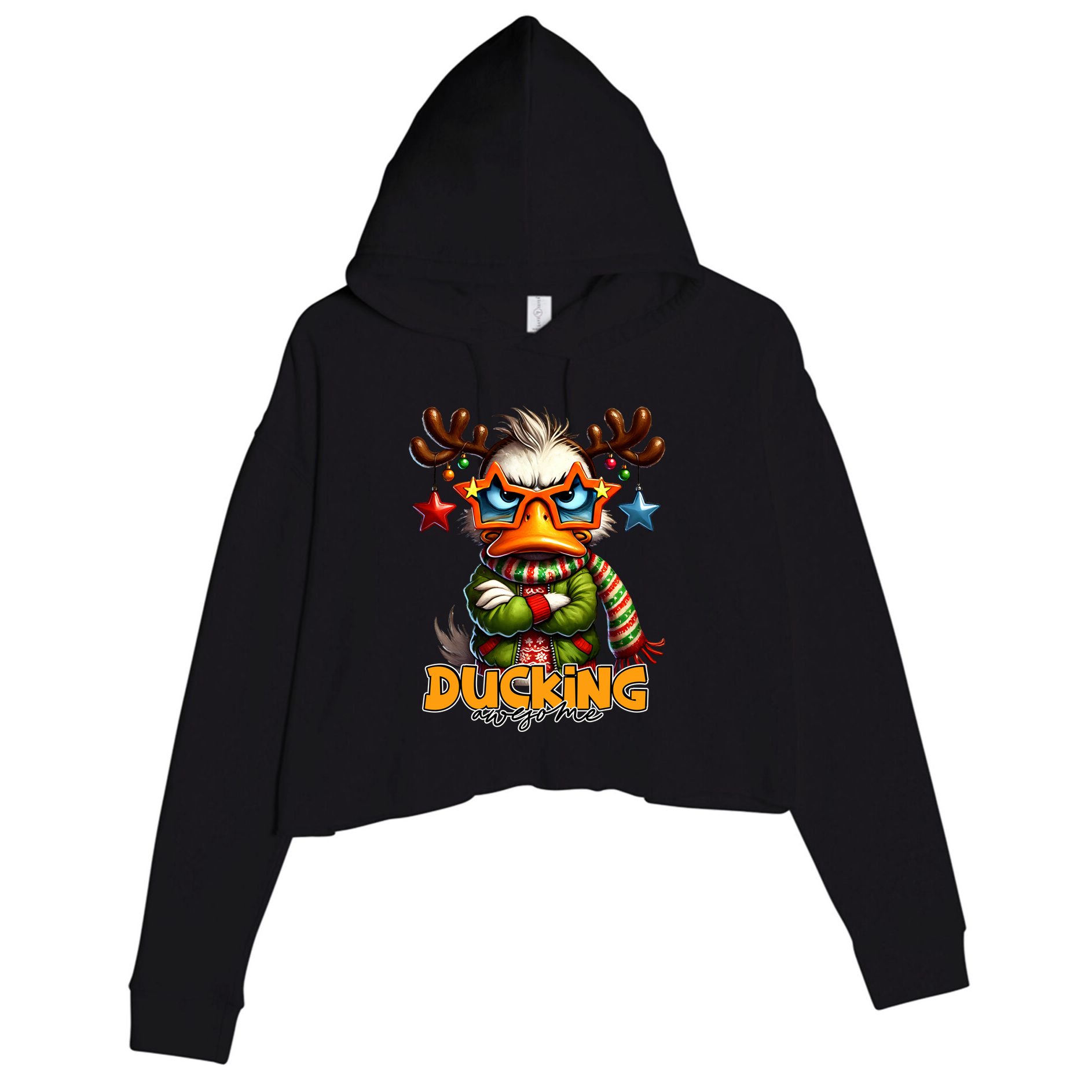 Ducking Funny Sarcastic Grumpy Duck Christmas Crop Fleece Hoodie