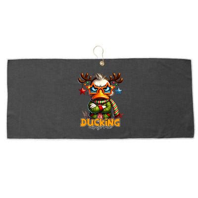 Ducking Funny Sarcastic Grumpy Duck Christmas Large Microfiber Waffle Golf Towel