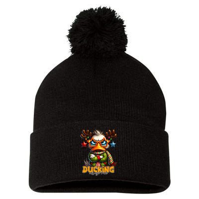 Ducking Funny Sarcastic Grumpy Duck Christmas Pom Pom 12in Knit Beanie