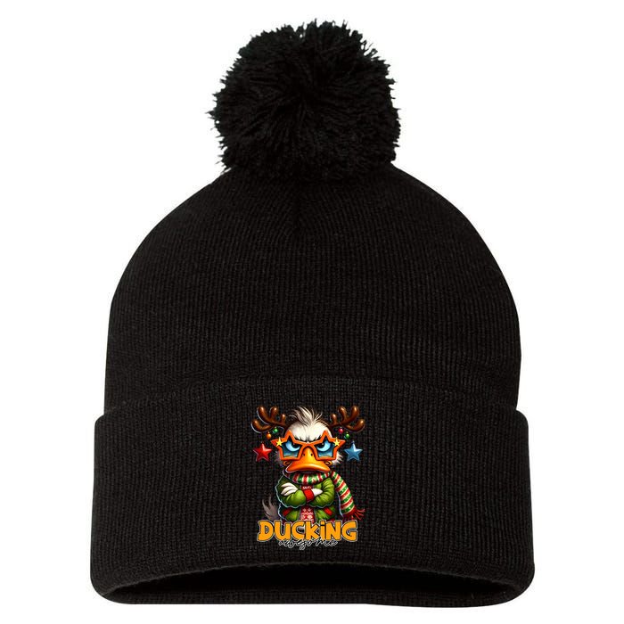 Ducking Funny Sarcastic Grumpy Duck Christmas Pom Pom 12in Knit Beanie