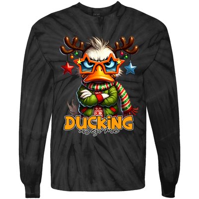 Ducking Funny Sarcastic Grumpy Duck Christmas Tie-Dye Long Sleeve Shirt