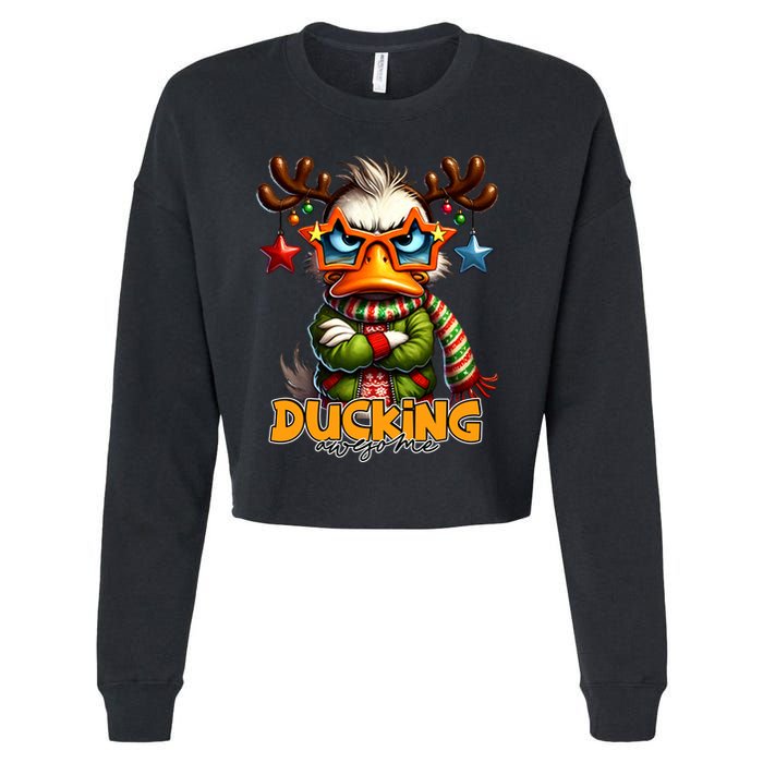 Ducking Funny Sarcastic Grumpy Duck Christmas Cropped Pullover Crew