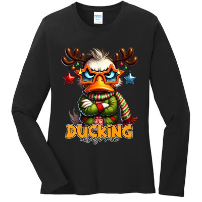 Ducking Funny Sarcastic Grumpy Duck Christmas Ladies Long Sleeve Shirt