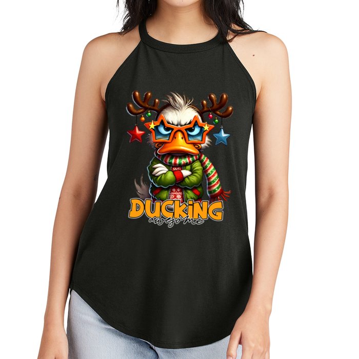 Ducking Funny Sarcastic Grumpy Duck Christmas Women's Perfect Tri Rocker Tank