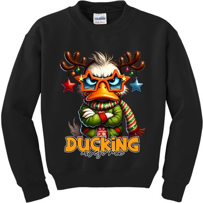Ducking Funny Sarcastic Grumpy Duck Christmas Kids Sweatshirt