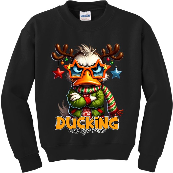 Ducking Funny Sarcastic Grumpy Duck Christmas Kids Sweatshirt