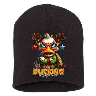 Ducking Funny Sarcastic Grumpy Duck Christmas Short Acrylic Beanie