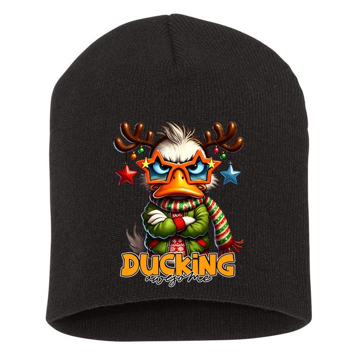 Ducking Funny Sarcastic Grumpy Duck Christmas Short Acrylic Beanie