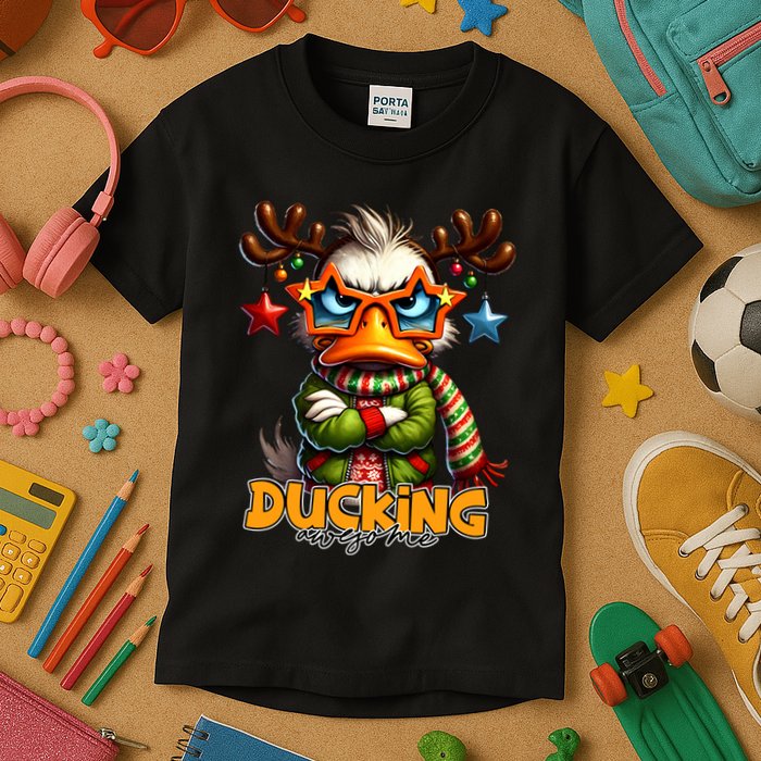 Ducking Funny Sarcastic Grumpy Duck Christmas Kids T-Shirt