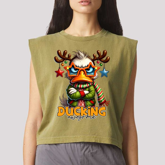 Ducking Funny Sarcastic Grumpy Duck Christmas Garment-Dyed Women's Muscle Tee