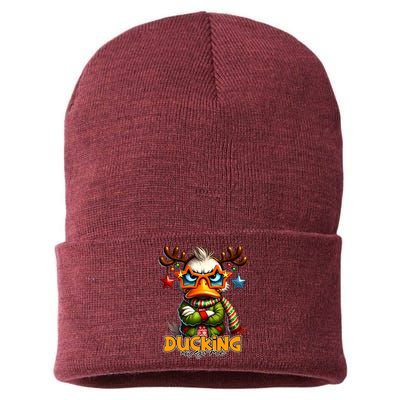 Ducking Funny Sarcastic Grumpy Duck Christmas Sustainable Knit Beanie