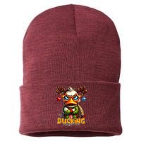 Ducking Funny Sarcastic Grumpy Duck Christmas Sustainable Knit Beanie
