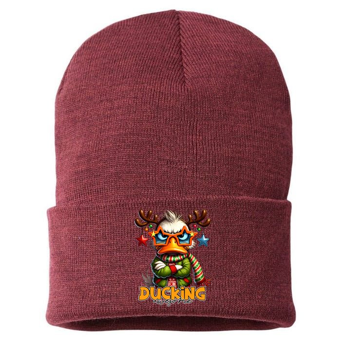 Ducking Funny Sarcastic Grumpy Duck Christmas Sustainable Knit Beanie