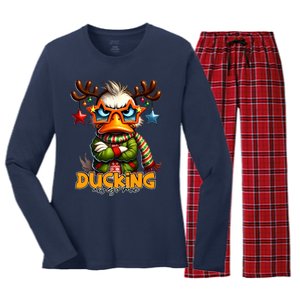 Ducking Funny Sarcastic Grumpy Duck Christmas Women's Long Sleeve Flannel Pajama Set 