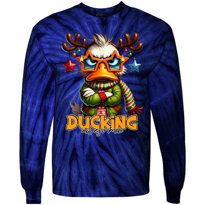 Ducking Funny Sarcastic Grumpy Duck Christmas Tie-Dye Long Sleeve Shirt