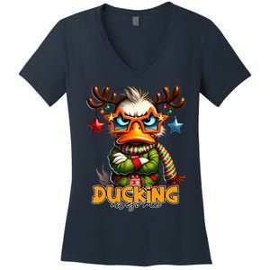 Ducking Funny Sarcastic Grumpy Duck Christmas Women's V-Neck T-Shirt