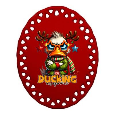 Ducking Funny Sarcastic Grumpy Duck Christmas Ceramic Oval Ornament