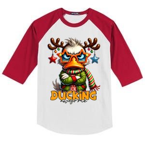 Ducking Funny Sarcastic Grumpy Duck Christmas Kids Colorblock Raglan Jersey