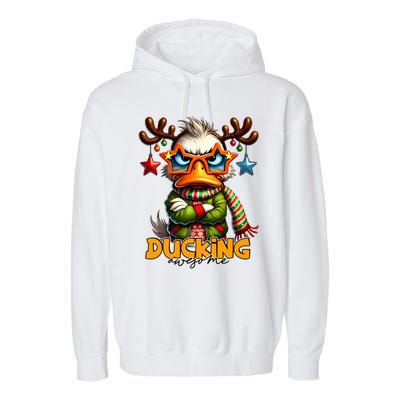 Ducking Funny Sarcastic Grumpy Duck Christmas Garment-Dyed Fleece Hoodie