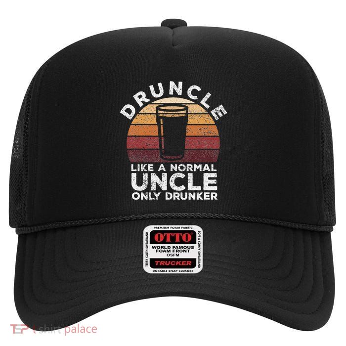 Druncle Funny Saying Vintage Drunk Beer Drinking Uncle High Crown Mesh Back Trucker Hat