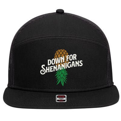 Down For Shenanigans Swinger Couple Upside Down Pineapple 7 Panel Mesh Trucker Snapback Hat