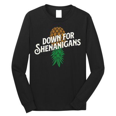 Down For Shenanigans Swinger Couple Upside Down Pineapple Long Sleeve Shirt