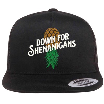 Down For Shenanigans Swinger Couple Upside Down Pineapple Flat Bill Trucker Hat
