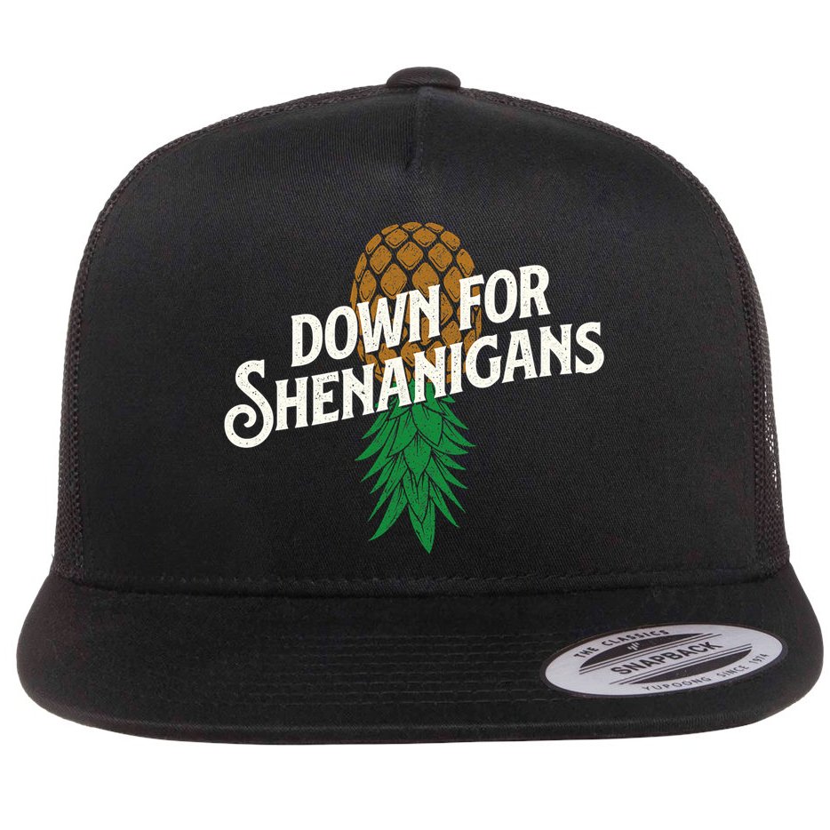 Down For Shenanigans Swinger Couple Upside Down Pineapple Flat Bill Trucker Hat