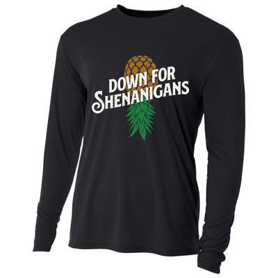 Down For Shenanigans Swinger Couple Upside Down Pineapple Cooling Performance Long Sleeve Crew