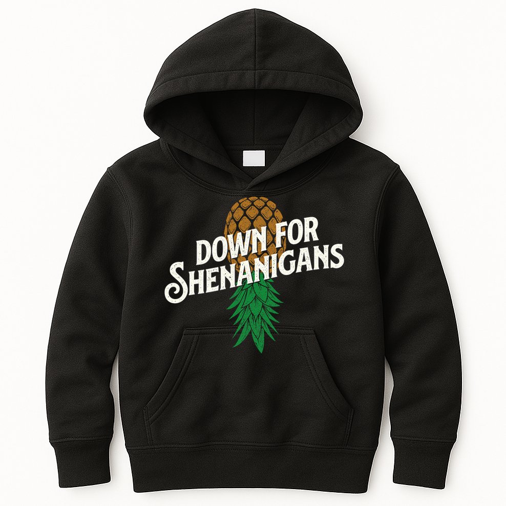 Down For Shenanigans Swinger Couple Upside Down Pineapple Kids Hoodie