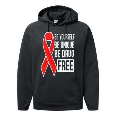 Drug Free Say No To Drugs Wear Red Awareness Red Ribbon Week Performance Fleece Hoodie