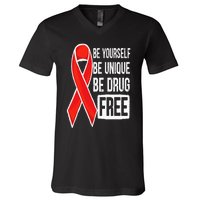 Drug Free Say No To Drugs Wear Red Awareness Red Ribbon Week V-Neck T-Shirt