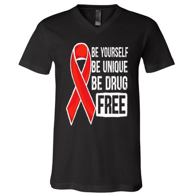 Drug Free Say No To Drugs Wear Red Awareness Red Ribbon Week V-Neck T-Shirt