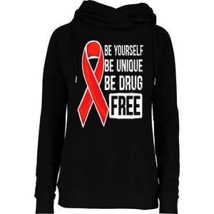 Drug Free Say No To Drugs Wear Red Awareness Red Ribbon Week Womens Funnel Neck Pullover Hood