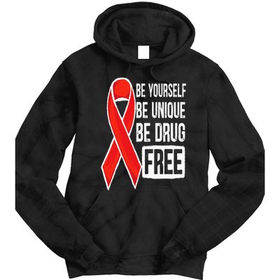 Drug Free Say No To Drugs Wear Red Awareness Red Ribbon Week Tie Dye Hoodie