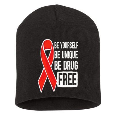 Drug Free Say No To Drugs Wear Red Awareness Red Ribbon Week Short Acrylic Beanie