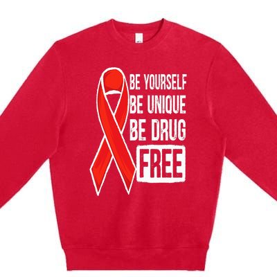 Drug Free Say No To Drugs Wear Red Awareness Red Ribbon Week Premium Crewneck Sweatshirt