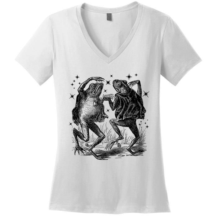 Dancing Frog Stars Vintage Women's V-Neck T-Shirt