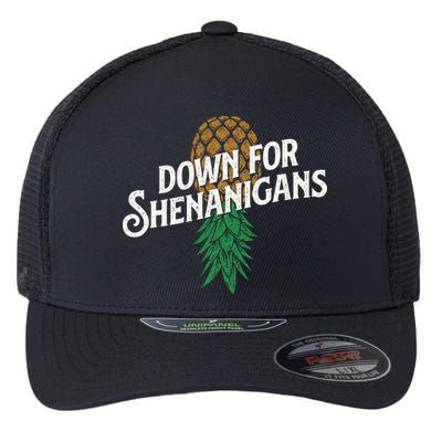 Down For Shenanigans Swinger Couple Upside Down Pineapple Flexfit Unipanel Trucker Cap