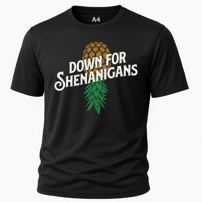 Down For Shenanigans Swinger Couple Upside Down Pineapple Cooling Performance Crew T-Shirt
