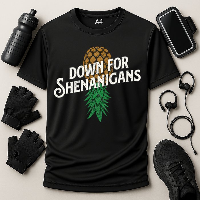 Down For Shenanigans Swinger Couple Upside Down Pineapple Cooling Performance Crew T-Shirt