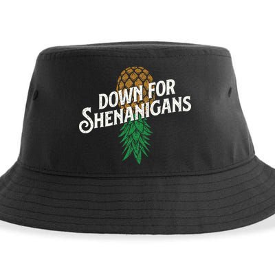 Down For Shenanigans Swinger Couple Upside Down Pineapple Sustainable Bucket Hat