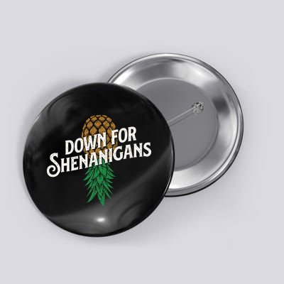 Down For Shenanigans Swinger Couple Upside Down Pineapple Button