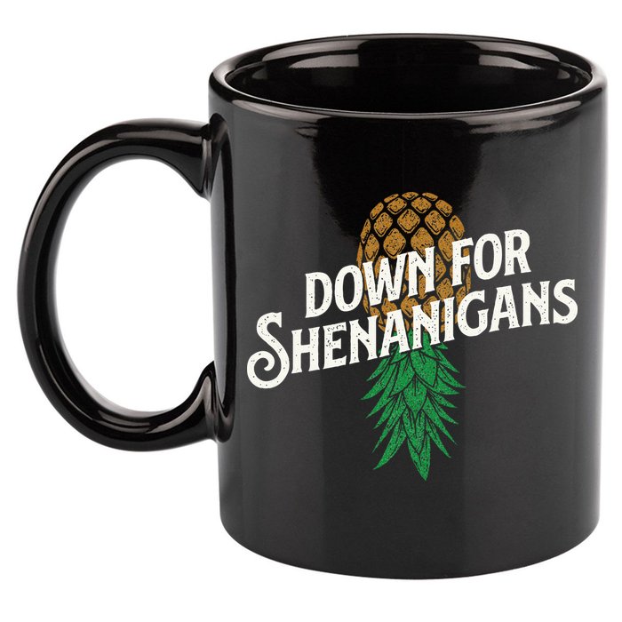 Down For Shenanigans Swinger Couple Upside Down Pineapple 11oz C Handle Ceramic Mug