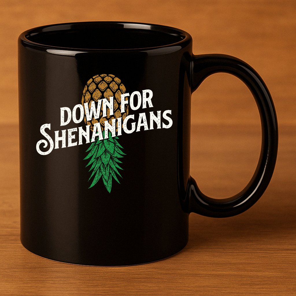 Down For Shenanigans Swinger Couple Upside Down Pineapple 11oz C Handle Ceramic Mug