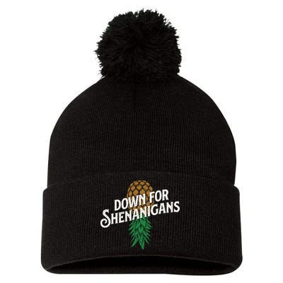 Down For Shenanigans Swinger Couple Upside Down Pineapple Pom Pom 12in Knit Beanie