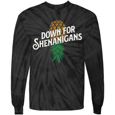 Down For Shenanigans Swinger Couple Upside Down Pineapple Tie-Dye Long Sleeve Shirt
